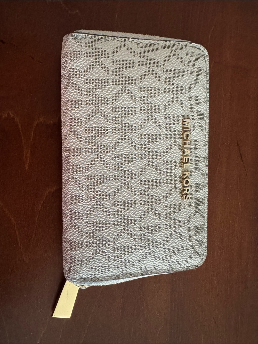 Michael Kors Monogram Zip Wallet with Gold Logo